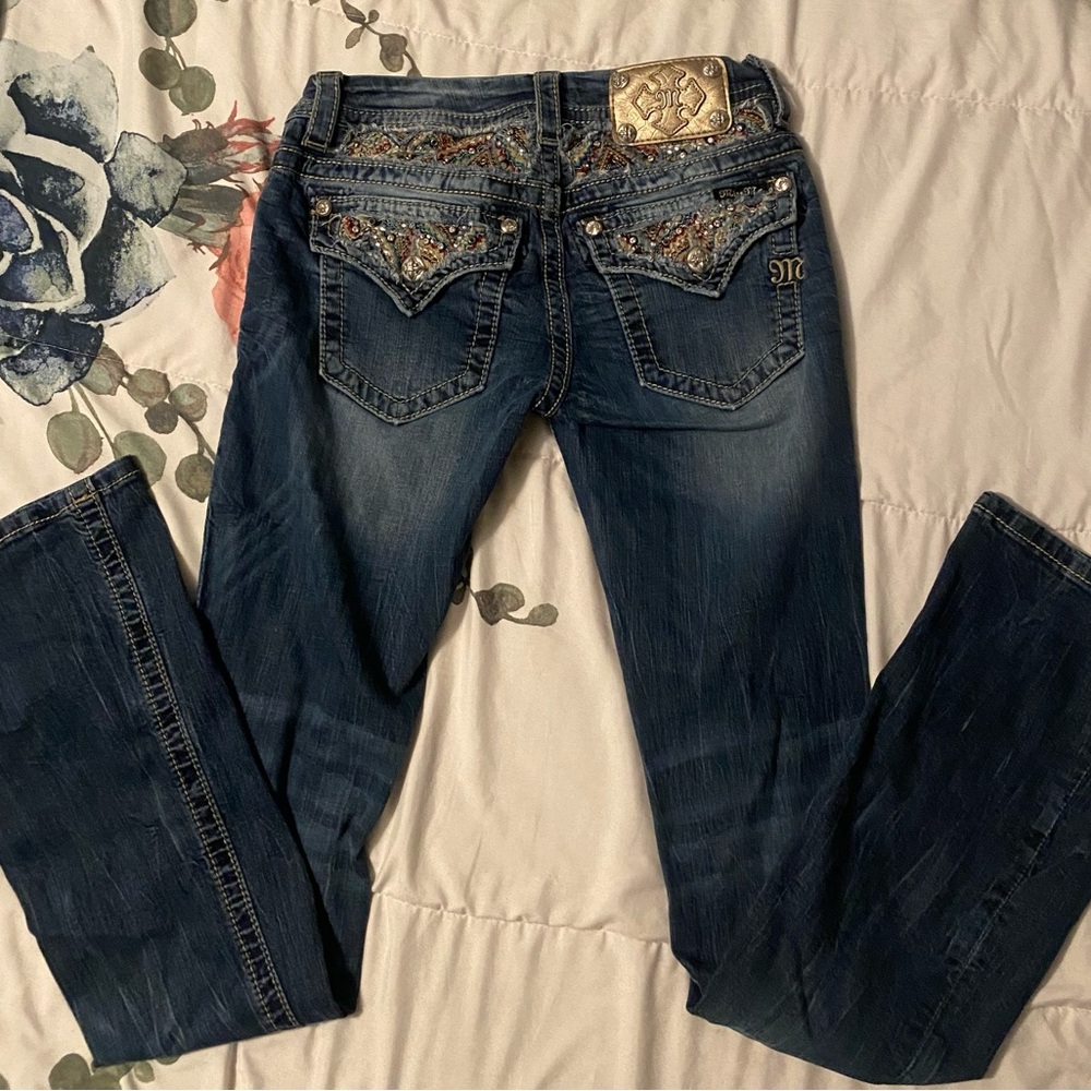 Miss Me Dark Blue Embellished Boot Cut Jeans 26 signature boot cut, 33 inseam